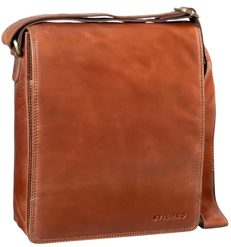 STILORD Lars Vintage Umhängetasche Leder Herren Hochformat für 13,3 Zoll Tablet MacBooks und iPad Schultertasche Herrentasche Messenger Bag Echtleder Farbe:Cognac - glänzend