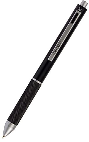 Online Multipen 4-in-1 | Kugelschreiber & Bleistift | Multifunktionsstift Metall I vier Minen | 3 Kugelschreiber-Minen in blau, schwarz und rot, Druckbleistift-Mine | inkl. Radiergummi, Farbe schwarz
