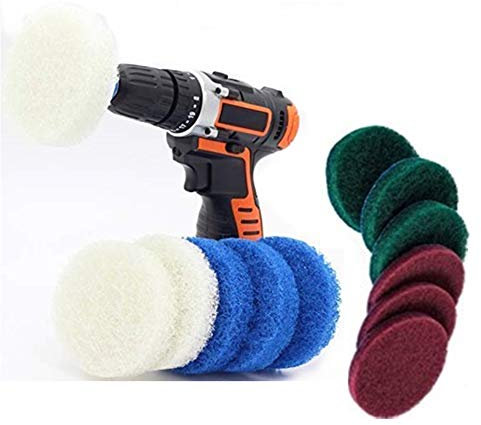 13 Pieces 4 Inch Drill Scouring Pads Cleaning Kit-4 Kinds of Abrasive Buffing Pads-4-Inch Disc Pad Holder with 12 Scrubbing Pads-Great for Cleaning Bathtubs, Sinks,Kitchen and Tile