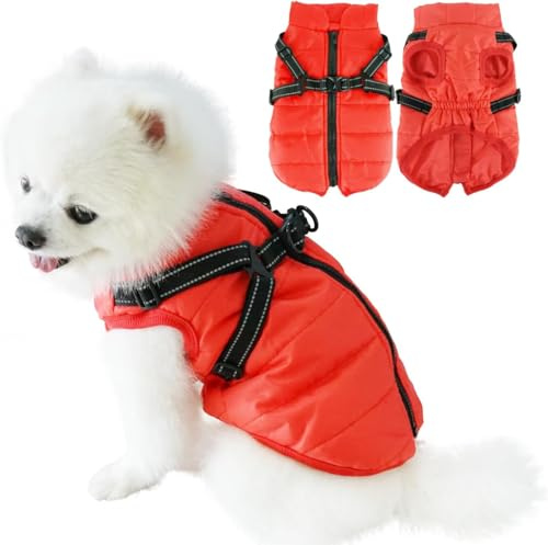EASTLION Hundkläder Hundrock Vinter Valp Varma Jackor Vattentät Hundkappa Väst med D-ring för Små Hundar Husdjur Katter (Röd,2XL)
