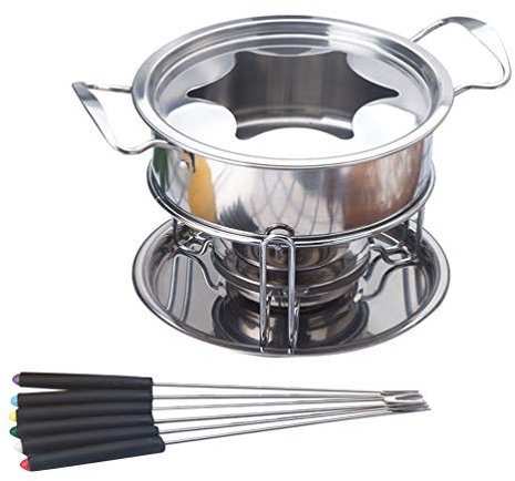 Cabilock Service à Fondue Au Chocolat Acier Inoxydable avec Brûleur à Gel Et Fourchettes Colorées pour Préparer La Fondue