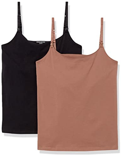 Amazon Essentials Canottiera premaman per allattamento da donna, confezione da 2, nero/marrone, L