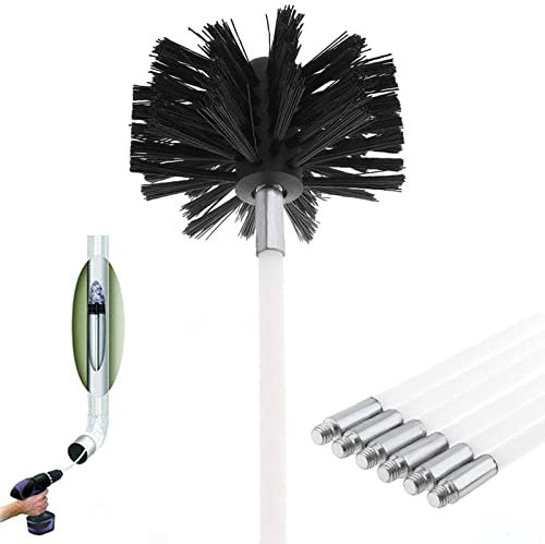 Chimney Cleaning Brush Kit, Duct Vent Cleaning Set included 6 Flexible Rods (610mm*100mm) with 1 Fireplace Brush Head For Chimney Stove/Fireplace/Dryer Vent/Sewage Pipe/Fume hood (Black)
