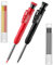 Hiboom Paquets de 2 Crayons de Charpentier avec 14 Recharges, Marqueur de Crayon Mécanique à Long Nez à Trou Profond avec Taille-Crayon Intégré pour Charpentier Menuisier (Noir, Rouge)