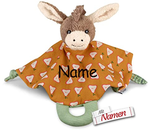 Sterntaler Schmusetuch mit Namen Bestickt, Esel Emmilius - Bestickung mit Wunschnamen, Schnuffeltuch 21 cm, Babygeschenk zur Geburt und Taufe