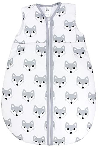 TupTam Schlafsack Baby - Wärmender Ganzjahresschlafsack 2.5 TOG, OEKO-TEX, Ärmellos, Farbe: Füchse Weiß/Grau, Größe: 56-62