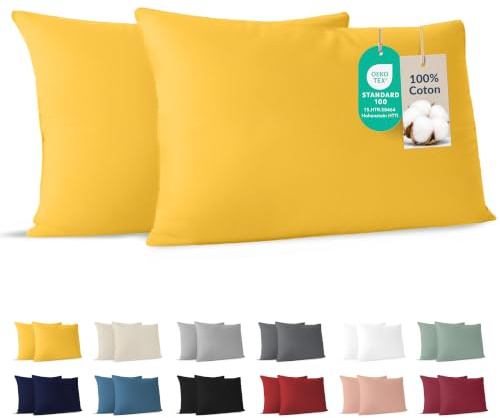 Dreamzie Bomull Örngott 40x60 cm Gul (Set om 2), OEKO-TEX | Oeko-Tex-certifierad, med dragkedja, 150 g/m², ventilerande, tvättbar, perfekt för soffkuddar och säng