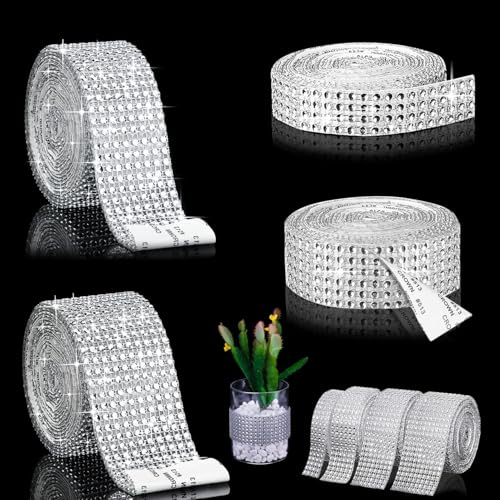 4 Rollen Diamant-Band, Acryl Strass Selbstklebende Kristall, Silber Acryl Diamant Mesh, für Hochzeit Geburtstag Deko Kunstwerke Bastelarbeiten