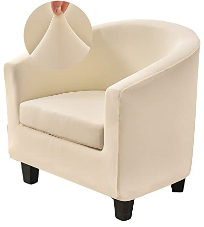 Highdi Sesselschoner Sesselbezug 2-Teilig Weiches Stretch-Spandex Einfarbig Sesselüberwurf Sesselhusse, Tub Chair Covers Cocktailsessel Clubsessel Loungesessel (Beige)