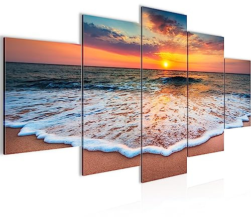 Runa Art - Bilder Strand Meer 200 x 100 cm 5 Teilig XXL Wanddekoration Design Orange 044551a