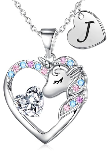 TINGN Einhorn Geschenke für Mädchen - Einhorn Halskette für Mädchen 14 Karat Vergoldet Einhorn Kette Kinder Herz Halskette mit Buchstaben Kette Mädchen Schmuck Geburtstagsgeschenk für Tochter