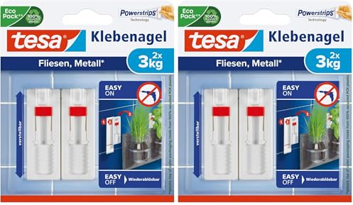 tesa 77764-00000-00 Clavo Adhesivo Ajustable, 3 kg, Set de 2 Piezas (Paquete de 2)