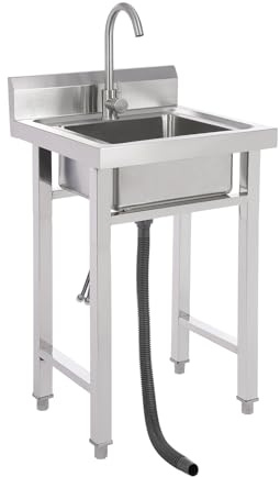 Küchenspüle Single becken mit 360° Wasserhahn Edelstahl Spültisch Gastrospüle Spülbecken mit mit Entwässerungsrohr 50 * 50 * 90cm