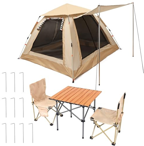 Belle Vous Camping Set mit Wasserdichtem Zelt, Klapptisch & 2 Stühlen - Leicht, Tragbar & Einfach Aufzubauen - Ideal für Outdoor, Wandern, Angeln & Festival
