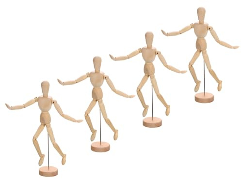 PATIKIL 12 Holz Mannequin Figur, 4 Stück Künstler Zeichenpuppe Modell Flexibel Bewegliche Gelenkige Skizzierende Lay Figur für Malerei Zeichnung Dekoration