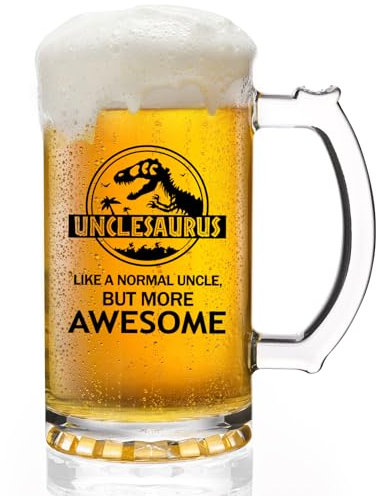 Joymaking Unclesaurus Beer Glass - Birthday and Father's Day Gift for Uncle from Nephew Niece - 0.5L Tandark Mug