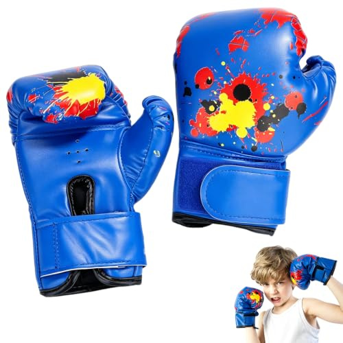 Boxhandschuhe für Kinder 2–12 Jahren, PU Leder Kinder Boxing Training Handschuhe Grappling Punching Handschuhe für Boxsack, Kickboxen, Training(Blau)