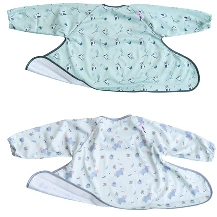 Tidy Tot®™ Pack Duo Bavoir Supplémentaire pour Kit Bavoir et Plateau. 2 Bavoirs Manches Longues à Fixer au Plateau Idéal Cadeau de Naissance pour L'alimentation des Bébés DME.