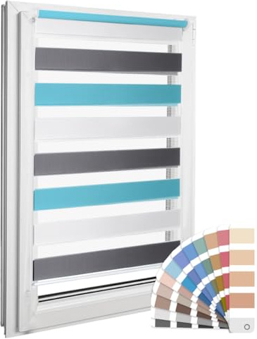 Home-Vision Premium DuoRollo Klemmfix ohne Bohren Weiß-Grau-Blau B95 x H130 | Doppelrollo mit Klemmträgern für Fenster & Türen Lichtschutz Tag & Nacht Rollos einfache Montage