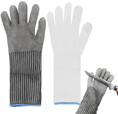 Derwrtup 2 guantes de protección contra cortes – Guante de cadena – Guante de ostras – Guantes de trabajo de alambre de acero inoxidable – Guante de carnicero | Para ostras, corte de carne y