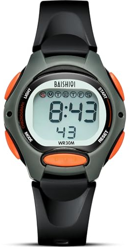 BAISHIOI Kids Watch Digital for Girls Boys Teenagers Sport Outdoor Waterproof Analog Watch for Children with Silicone Band Stopwatch with LED Backlight/Timer/Alarm/Date (Black)