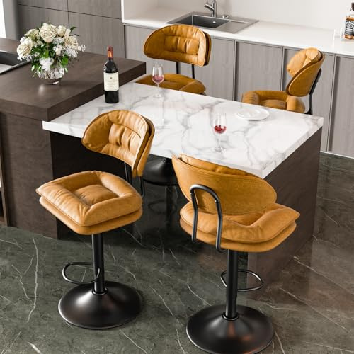 Hawthyhome Barhocker 4er Set, Ergonomische Gepolsterte Barhocker mit Rückenlehne, Verstellbare Doppellagige Barstuhl, für Esszimmer Heimbar Kücheninsel, 4 x Hocker (Orange)