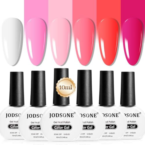 JODSONE 10ml 6 Farben Rot Rose Rosa Gel Nagellack Set, perfekt für alle Jahreszeiten, U V Lampe Dipping Gel Nail Art Set für Nagelkunst, schnell trocknend, lang anhaltend
