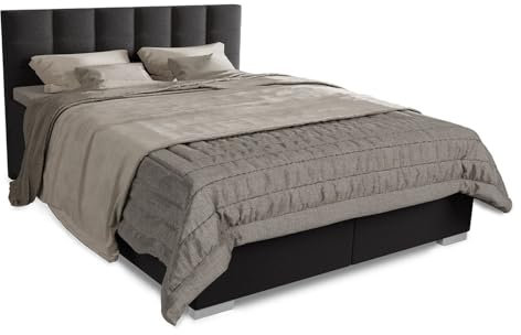 Juskys Boxspringbett Seattle 180x200 cm Schwarz - Weicher Malmostoff - Inklusive Topper, gepolstertes Kopfteil - Boxspringbett für Schlafzimmer