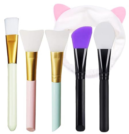 5 Piezas Cepillo de Mascarilla Facial,Con 1 Cintas Para el Pelo lindo,Brocha de silicona para máscara facial