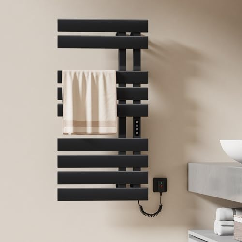 EMKE Toallero Eléctrico de Baño, 1000x500mm, 320W, Negro,Lado Derecho | Calefacción Eléctrica, Pantalla Táctil, Toallero Eléctrico con Control Wi-Fi, Función Temporizador