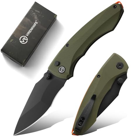 VIRENKNIFE Taschenmesser Klappmesser,EDC Messer mit G10 Griff,Einhandmesser aus D2 Stahl,Scharfes Outdoor & Survival Messer mit Taschenclip,für Outdoor Survival Jagd Camping