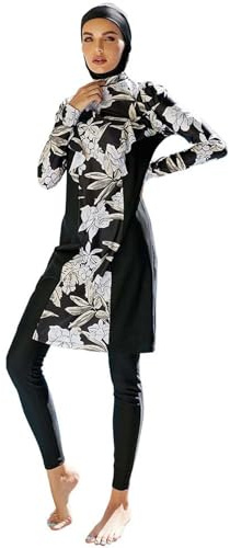 Generisch Damen Badeanzug Muslimischer Anzug Konservative Langärmlige Hose mit Kopftuch Dreiteiliger Strandbrandung Plus Size Islamischer Langarm und Hose Hijab Sonnenschutz Druck