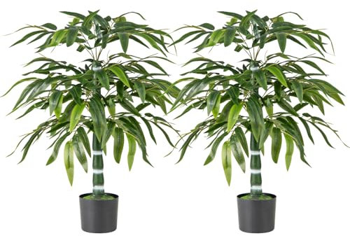 GIANTEX Juego de 2 Plantas Artificiales de Bambú de 100 cm, Planta Falsa en Maceta con Troncos y Ramas Realistas, Árbol Decorativo para Porche, Entrada, Salón