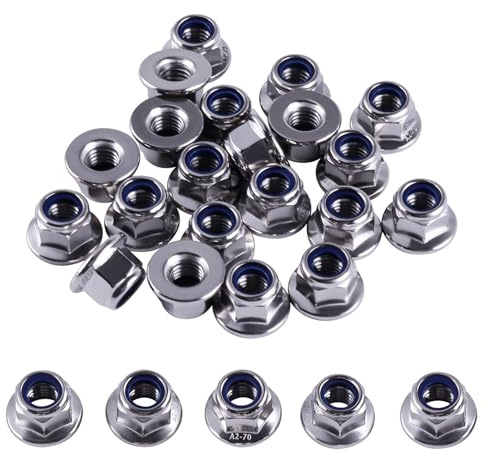 TIOMIOSEA M6 Flanschmuttern 30 Stk selbstsichernd Muttern Edelstahl Rostfrei Sechskantmuttern mit Flansch DIN 6926 Sicherungsmuttern mit Polyamid-Klemmteil