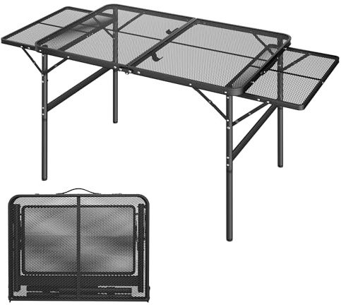 PEILU Klappbare Campingtische mit Metallgitterplatte, Faltbare Regal & Griff, 2 Höhenverstellbar Metall Beistelltisch, Gartentisch bis 30KG rutschfest Klapptisch für Camping, Picknick (134x60cm)