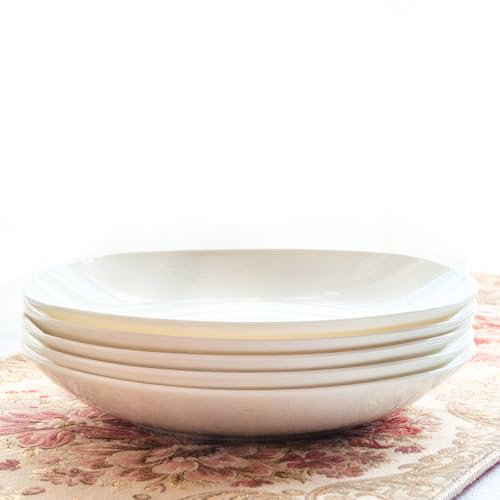 Plato de Postre de Cerámica Blanca de 20,3 CM, Apto para Aperitivos, Ensaladas y Cenas. Apto para Microondas y Lavavajillas. Ideal para Pasteles y Desayunos. (Plato hondo cuadrado (paquete de 5))