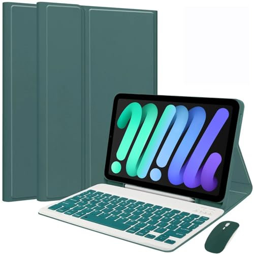 EHLCYS Funda con Teclado para iPad Mini 5/4/3/2/1 7,9 Pulgadas, Español Ñ Teclado Bluetooth Magnético Desmontable En, Funda Ultrafina Tipo Folio con Soporte para Bolígrafo Y Ratón,Verde