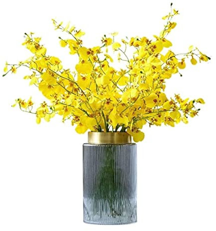 Fiori artificiali di orchidea ，Orchidea artificial Fiori artificiali in vaso Splendidi fiori artificiali Seta artificiale Oncidium Hybridum Danzante Orchidea Vaso di fiori finti Set Fiore finto(Yellow