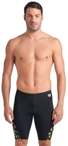 ARENA Performance Men's Olives Swim Jammer MaxLife Athletic Practice Knee-Length Swimsuit Short Competitive Training Bathing Suit, Black Multi, US Size 34