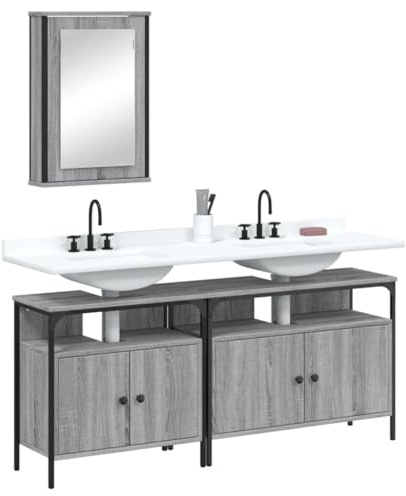 LLEZKBR Ensemble de meubles de salle de bain 3 pièces en bois d'ingénierie gris Sonoma