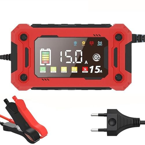 Caricabatteria for auto 12V 15A - Caricabatteria automatico intelligente for auto - Caricabatteria di mantenimento, for auto, camion, moto, tosaerba, barche(EU Plug)