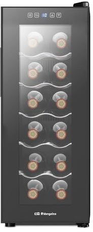 Orbegozo VT 1240 Vinoteca de 12 Botellas Volumen 34 Litros Panel Táctil Pantalla LED Termostato 8-18°C Ventana Doble Aislamiento Clase Energética E Luz Interior LED 65W