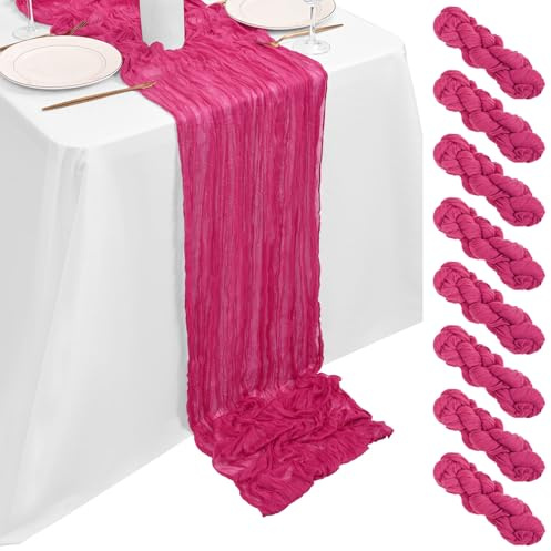 Showgeous 8 Stück Käsetuch Tischläufer Knallrosa 90x300cm, Käsetuch Rustikaler Knallrosa Rustikaler Gaze Stoff Transparent Boho Hochzeit Tischdekoration für Hochzeitsempfang Brautdusche Babyparty