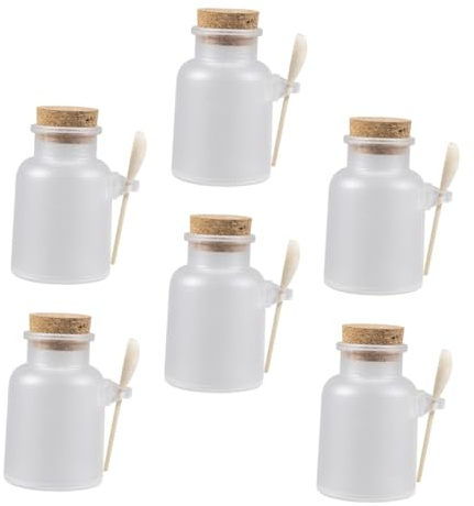 EPIGEIST 6 ensembles Set de Flacons Rechargeables pour Sel de Bain et Poudre de Masque avec Couvercle Liège et Cuillère Bouteilles Légères et Hermétiques pour Voyage Cosmétiques et