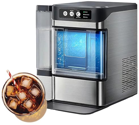 Countertop Nugget Ice MakerChewable Pellet Ice Machinewith Side Water Tank38 Lbs in 24 HoursSelf-Cleaning One-Click Operation Stainless Steelfor Home Office Bar