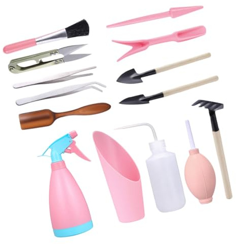 DECHOUS Kit Outils Mini Jardin Pelle et Râteaux Légers pour Plantes Grasses et Bonsaïs Ergonomique et Portable pour Désherbage Transplantation et Aération Intérieure et Couleur Aléatoire