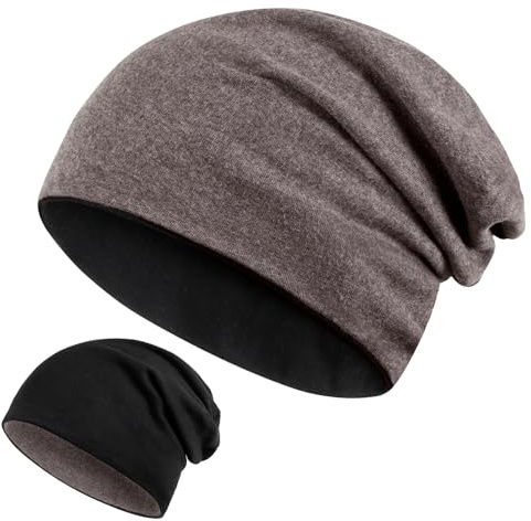 Kiiwah 2 in 1 Reversible Beanie XXL, 58–68 cm Großer Kopf Slouch Beanie Mütze Lange, Strickmützen Winter Chemo Mütze für Herren Damen