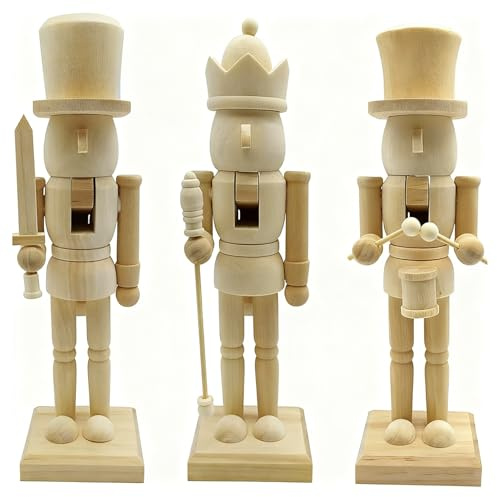 Unbemalt Nussknacker Figur, 3PCS Nussknacker Holzfiguren Zum Bemalen, Unbemalt Holz Basteln Weihnachten Nussknackern Holzfigur, DIYs Unfertig Bemalbar Nussknackern Soldat Weihnachtsdeko Basteln