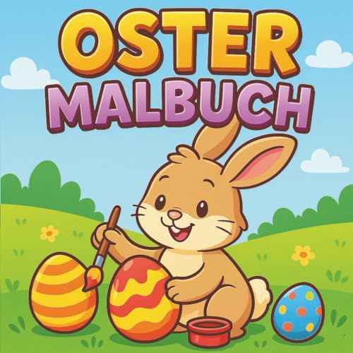 Oster-Malbuch: Einfache, fröhliche Oster-Motive – süße Hasen, bunte Eier und kindgerechter Malspaß.