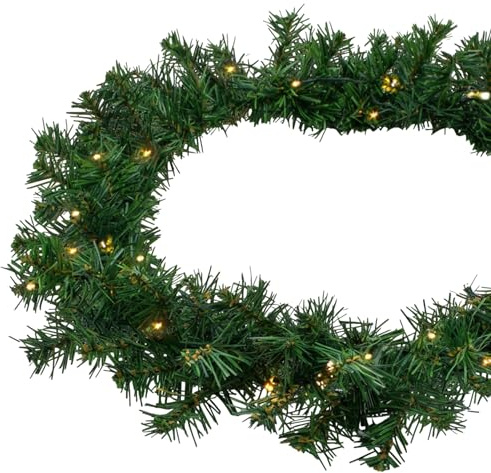Weihnachtsgirlande grün 810 cm mit 100 LED Lichterkette warmweiß | Für Außen, Kunst Tannengirlande beleuchtet, Timer batteriebetrieben, Garten Deko Weihnachten Advent